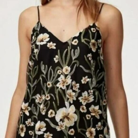 ARITZIA Little Moon Embroidered Floral Slip Mini Dress Cottage Fairy Goblin XXS - Picture 2 of 10